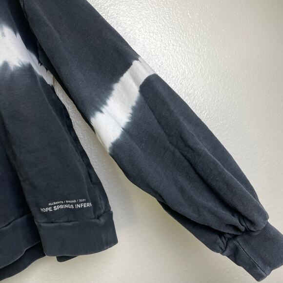 All Saints Rihan Hoody Womens Medium Black Tie Dye Faded Washed Pullover Crop * - Picture 7 of 10